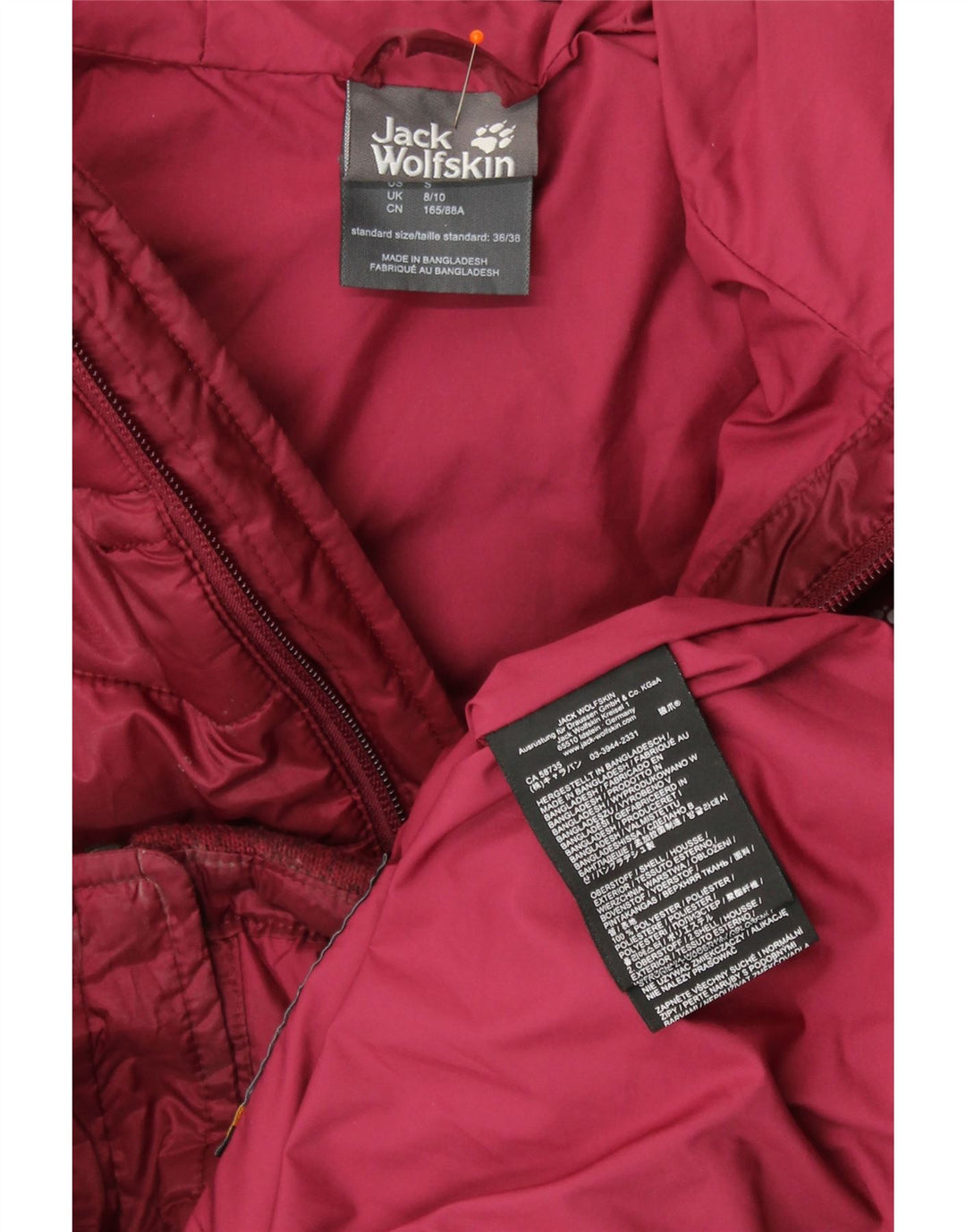 Jachetă căptușită pentru femei JACK WOLFSKIN UK 8/10 Mic Burgundy Colorblock