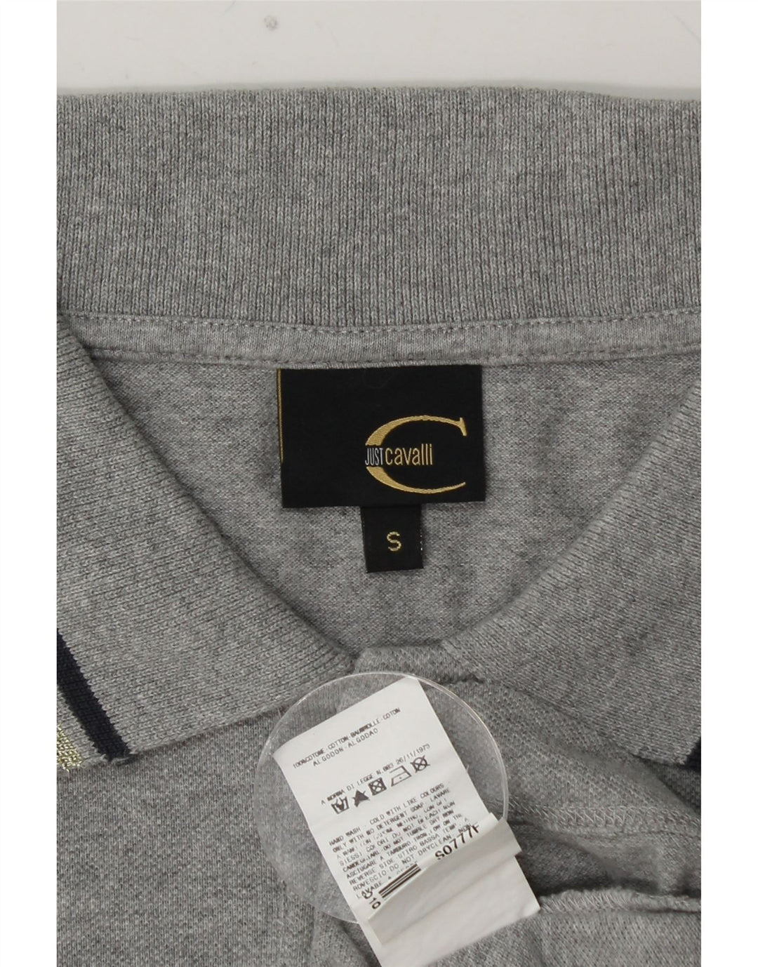 JUST CAVALLI Tricou polo cu mânecă lungă pentru femei UK 10 mic bumbac gri