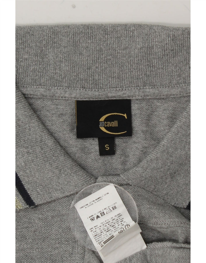 JUST CAVALLI Tricou polo cu mânecă lungă pentru femei UK 10 mic bumbac gri