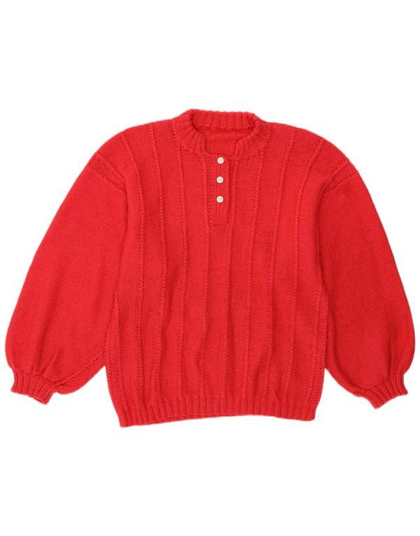 Pulover vintage pentru femei cu buton și gât UK 14 Medium Pink Retro