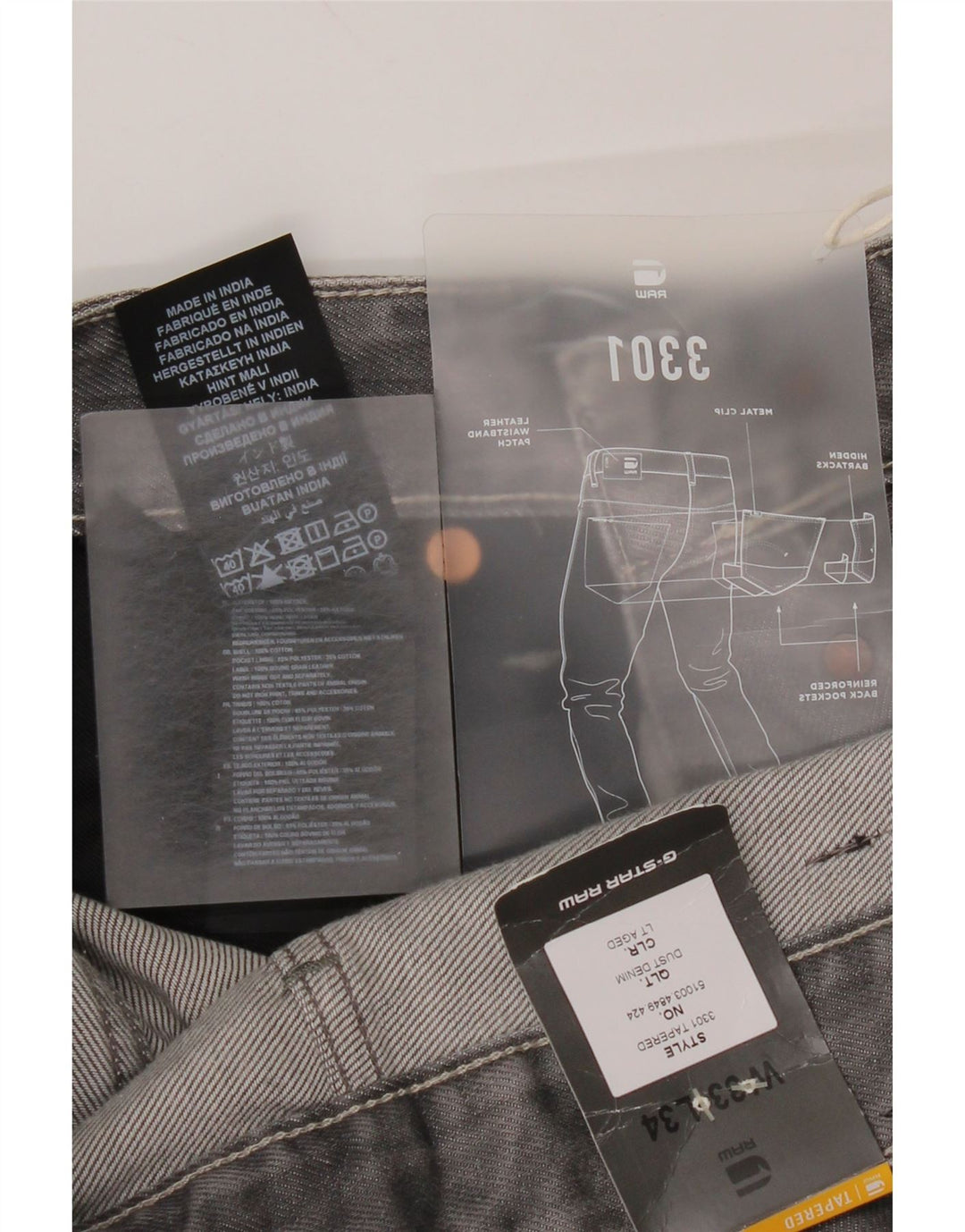 Blugi G-Star 3301 drepte pentru bărbați W33 L34 poliester gri