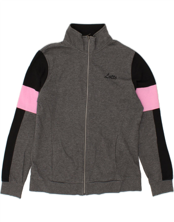 LOTTO Womens Graphic Tracksuit Top Jacket UK 16 Large Grey Colourblock Vintage Lotto and Second-Hand Lotto from Messina Hembry 