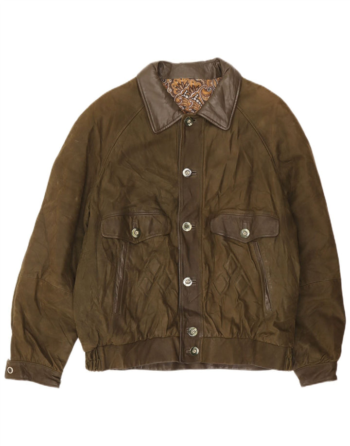 Jachetă de piele vintage pentru bărbați UK 42 XL verde