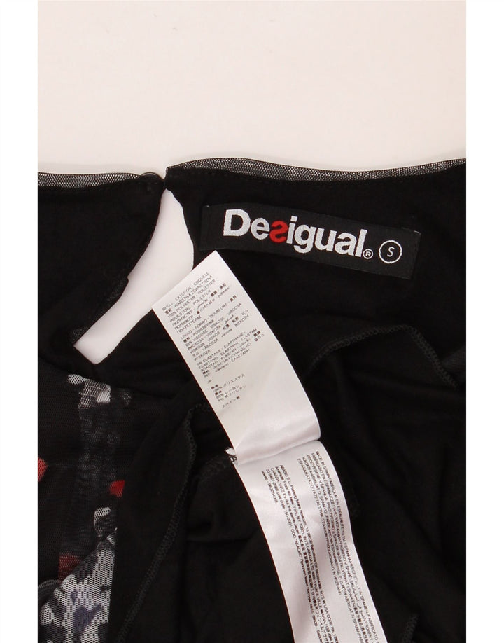 Bluză cu paragate Desigual Femei Top UK 10 Poliester Floral Negru Mic