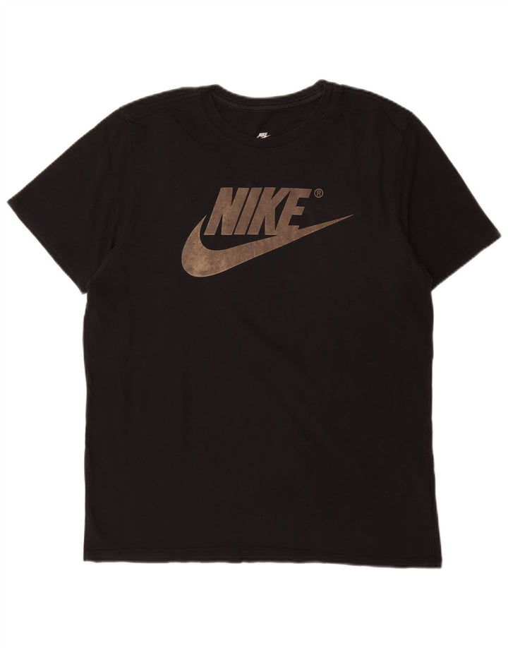 Tricou grafic Nike pentru bărbați, cu croială atletică, top mediu din bumbac negru
