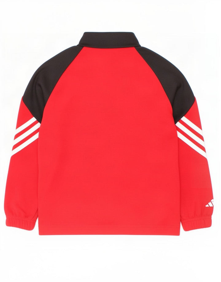 Adidas Boys Zip Neck Pullover Trening Top 5-6 ani XS Red Colorblock