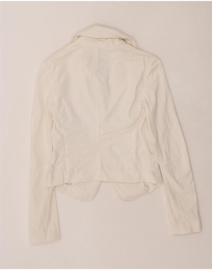 PATRIZIA PEPE Womens Crop 2 Button Blazer Jacket IT 40 Small White Cotton Vintage Patrizia Pepe and Second-Hand Patrizia Pepe from Messina Hembry 