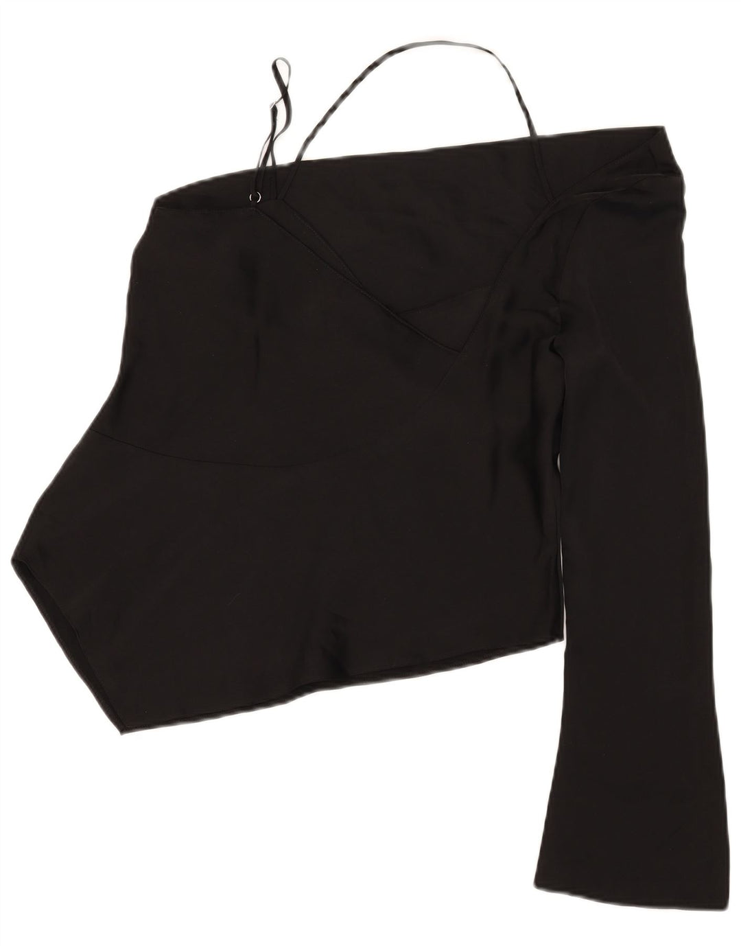 Topshop Womens Asimetric One Shore Top UK 12 Medium Black Poliester