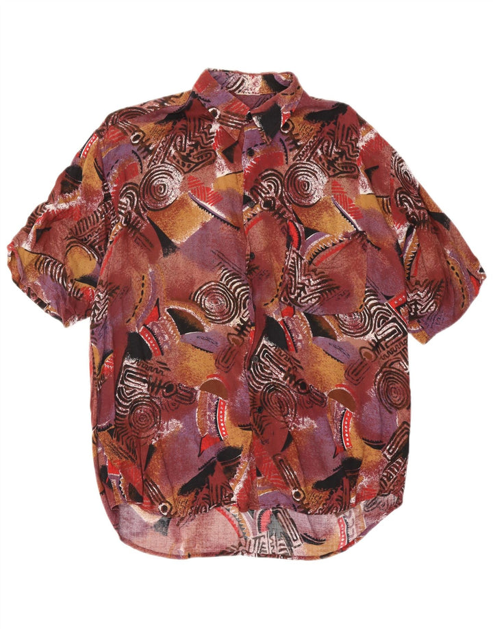 Cămașă Vintage pentru bărbați cu mânecă scurtă mare maro geometrică