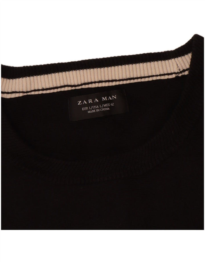 Top pentru bărbați Zara cu mânecă 3/4 mare, negru, cu dungi