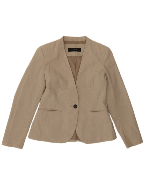 Zara Womens 1 Button Blazer Jacket EU 38 Small Beige Houndstooth