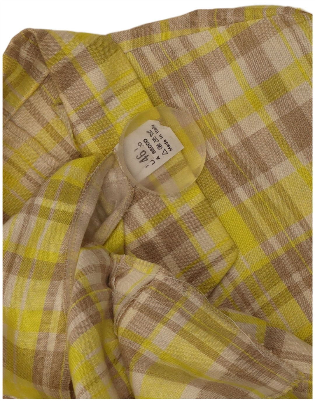Jachetă pentru femei VINTAGE cu 2 nasturi IT 46, lenjerie mare cu carouri galbene