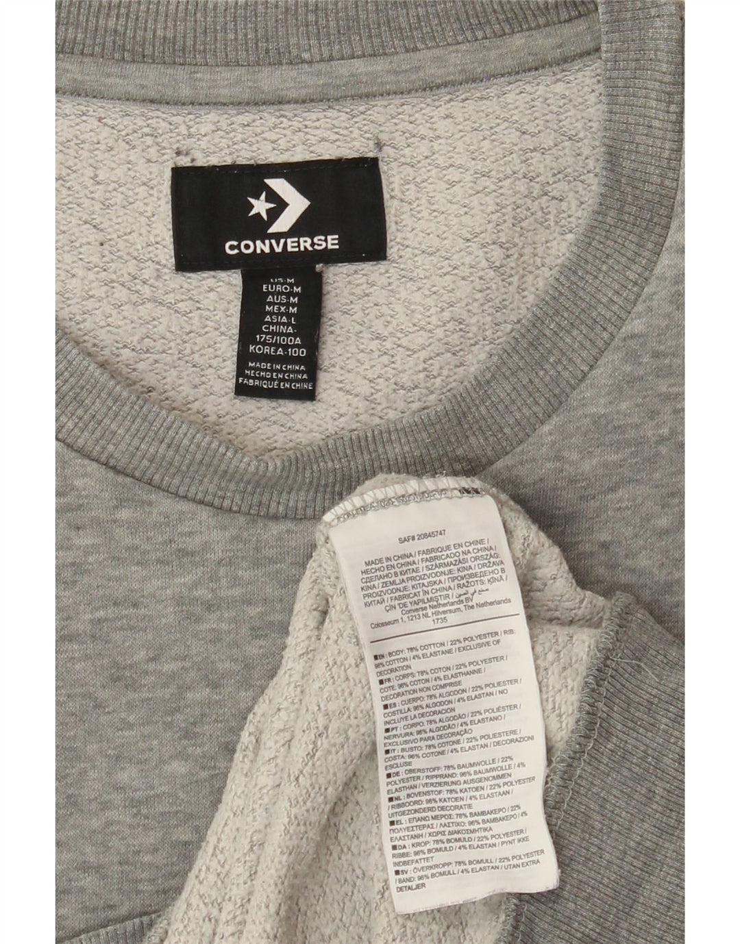 Pulover pentru bărbați CONVERSE, bumbac, gri mediu