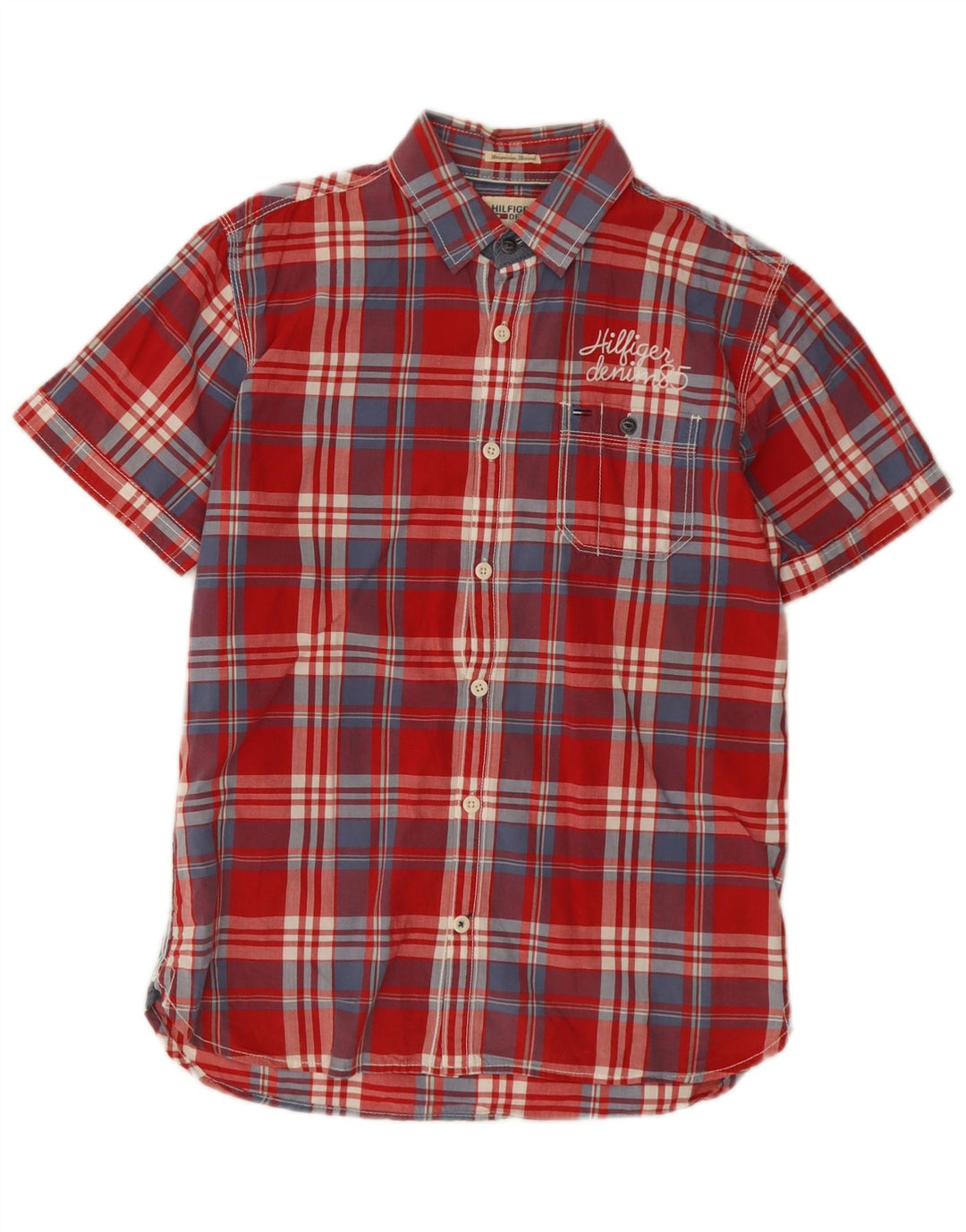 Cămașă cu mânecă scurtă Tommy Hilfiger pentru bărbați, bumbac cu carouri mici, roșii