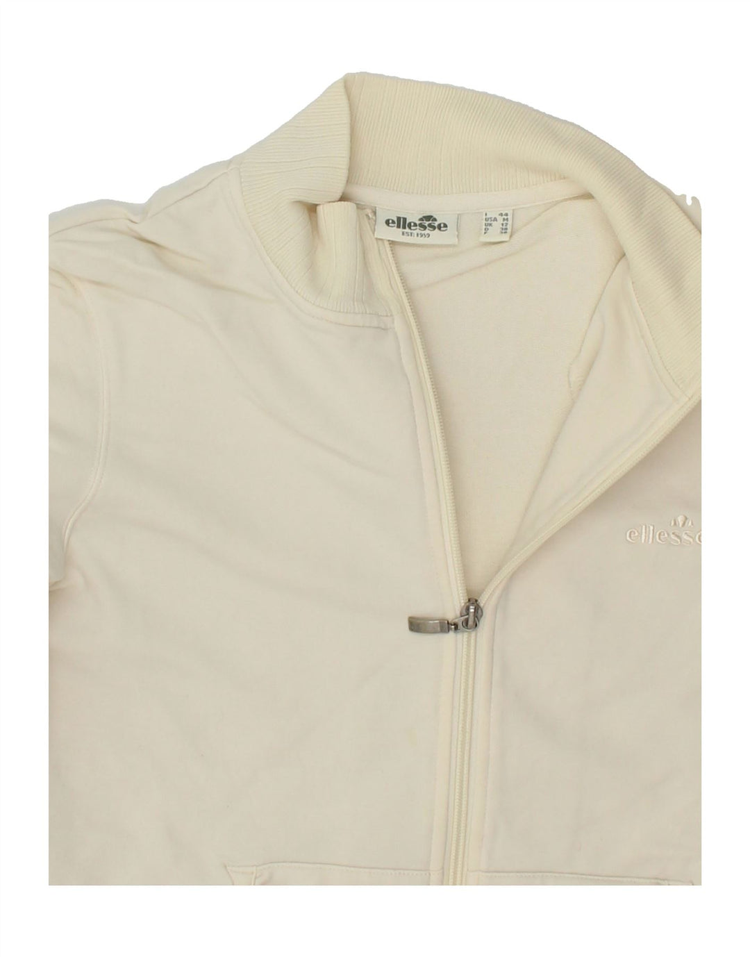 ELLESSE Womens Tracksuit Top Jacket UK 12 Medium Off White Cotton Vintage Ellesse and Second-Hand Ellesse from Messina Hembry 