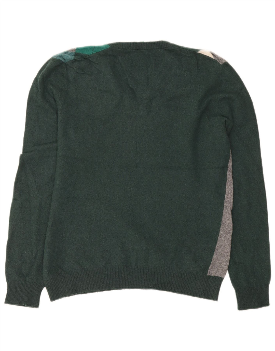 Pulover Benetton pentru femei cu decolteu în V UK 14 Medium Green Argyle/Diamond