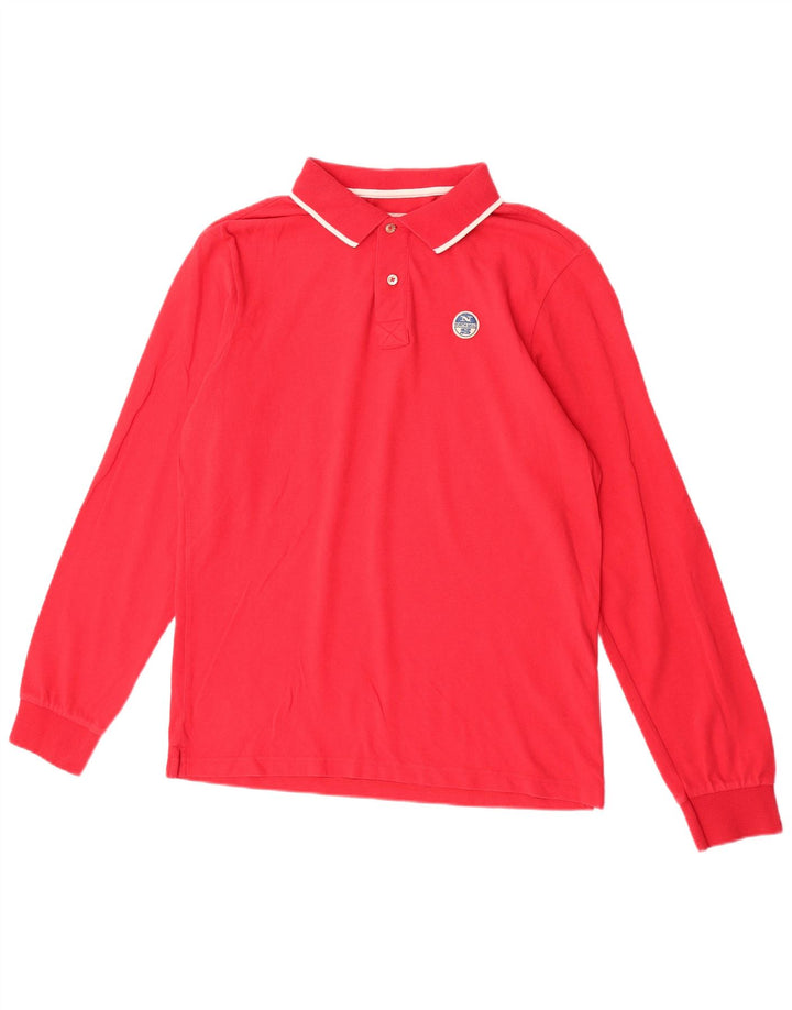 Tricou polo cu mânecă lungă North Sails pentru bărbați, bumbac roșu mare