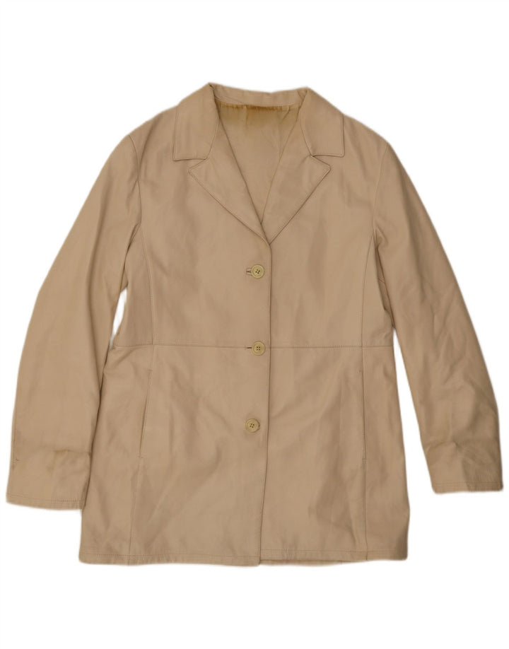 Jachetă vintage din piele cu 3 nasturi pentru femei IT 48 XL din piele bej