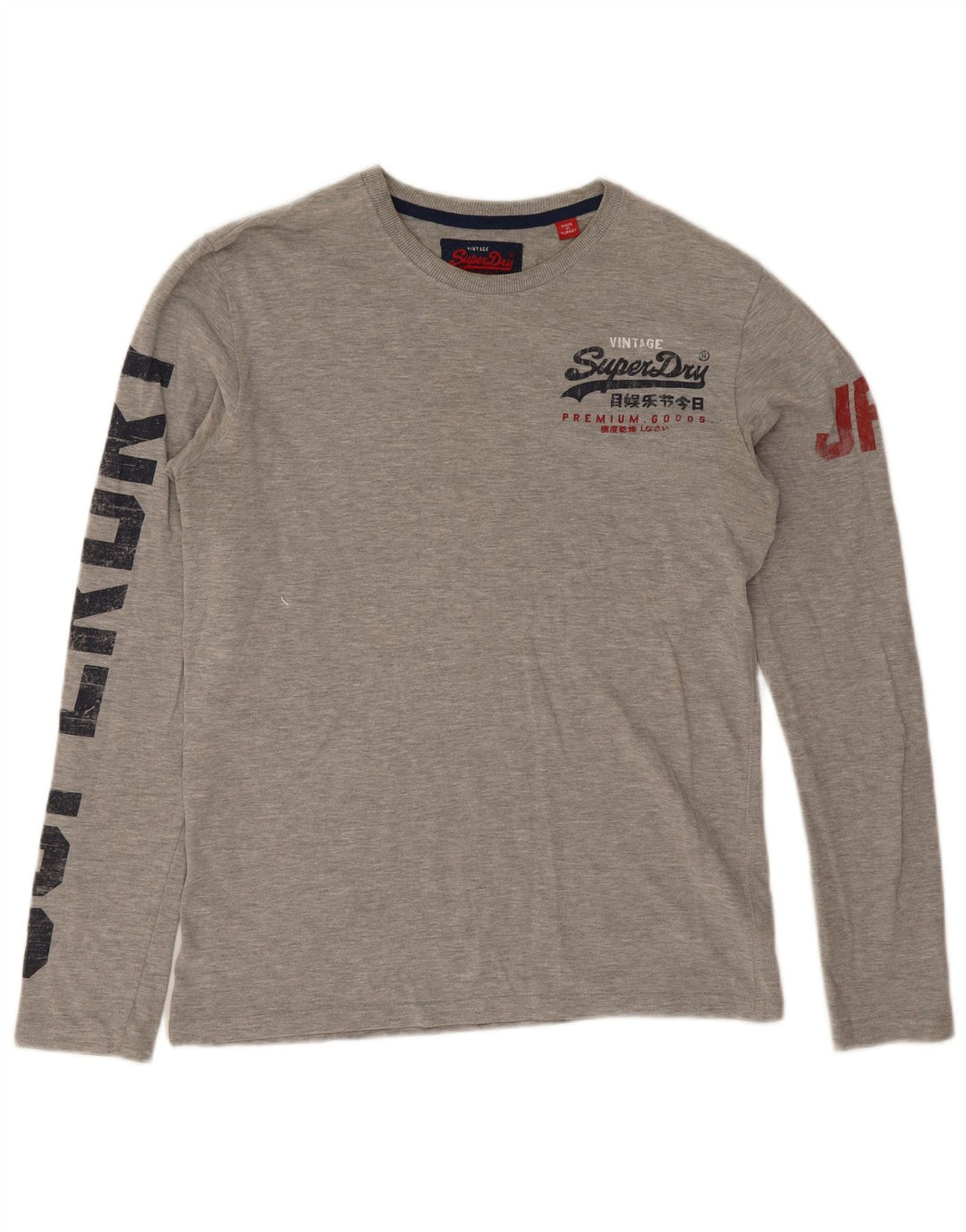 Top grafic pentru bărbați Superdry cu mânecă lungă, gri mediu, bumbac cu pete