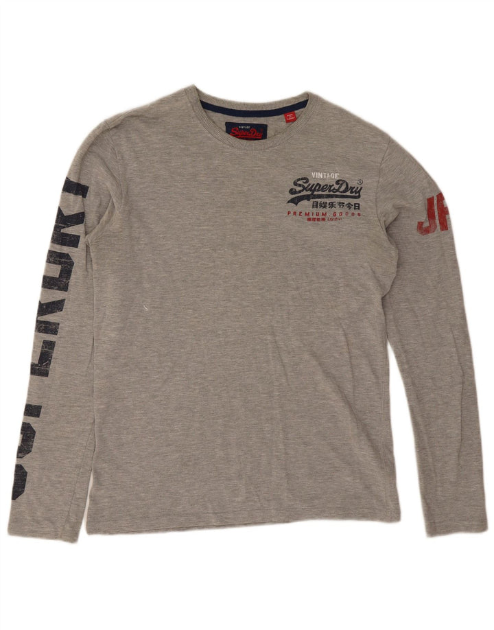 Top grafic pentru bărbați Superdry cu mânecă lungă, gri mediu, bumbac cu pete