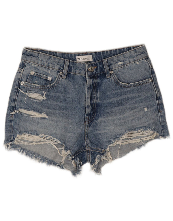 Pantaloni scurți din denim învechit pentru femei Zara EU 38 Small W28 Bumbac albastru