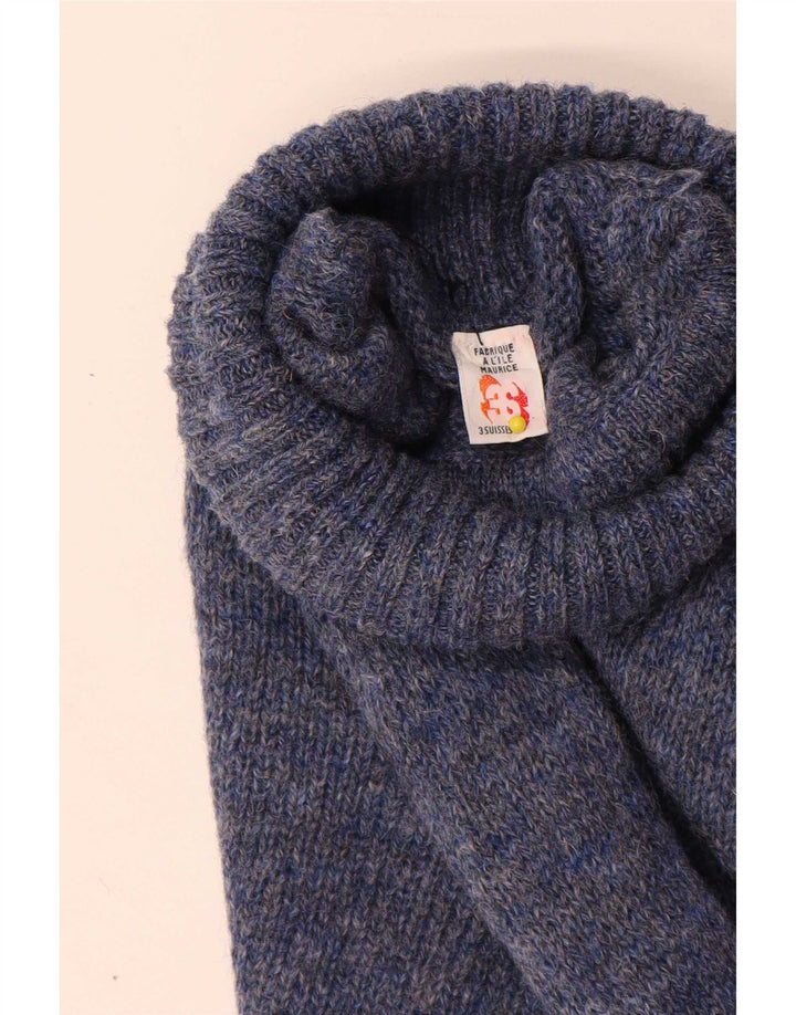 Pulover vintage pentru bărbați cu gât rulat, lână nouă, mică, albastră