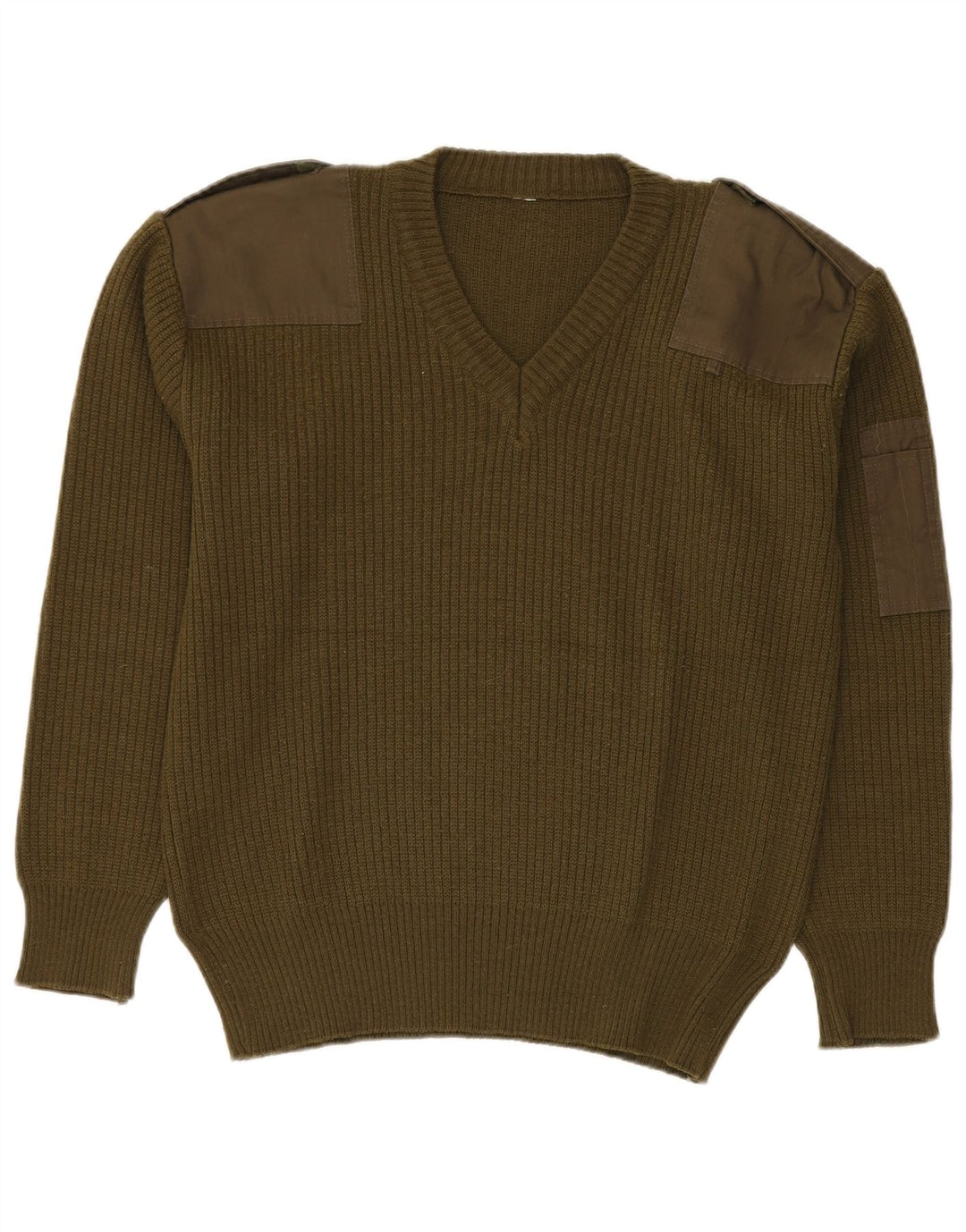 Pulover vintage militar cu decolteu în V pentru bărbați, verde mediu