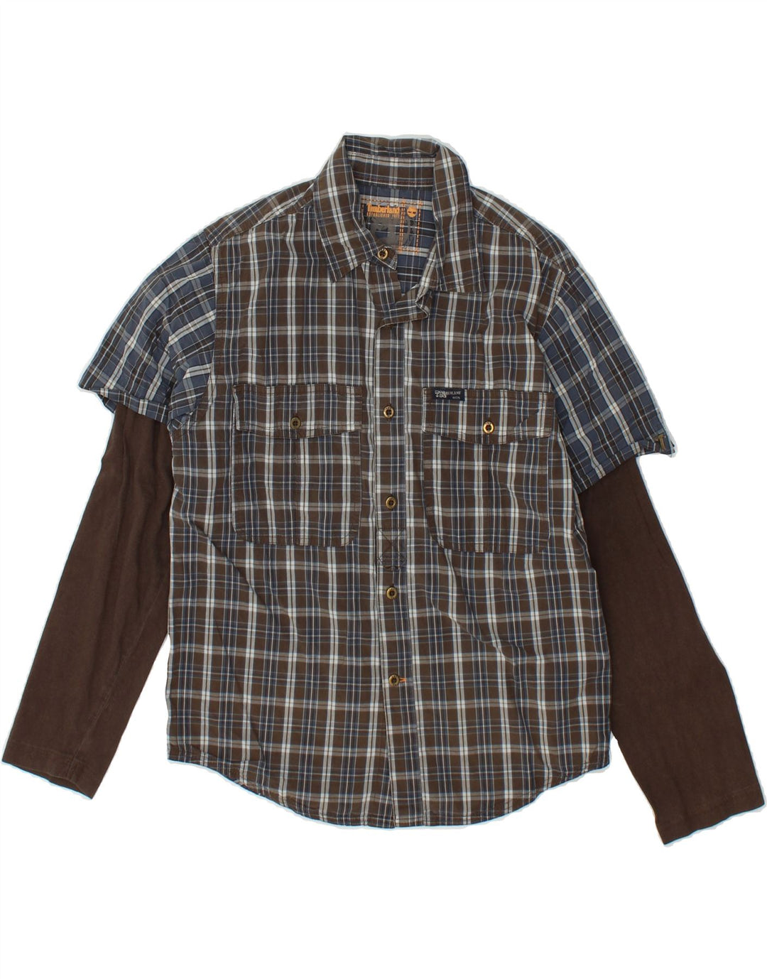 TIMBERLAND Boys Graphic Shirt 11-12 Years Beige Check Cotton Vintage Timberland and Second-Hand Timberland from Messina Hembry 
