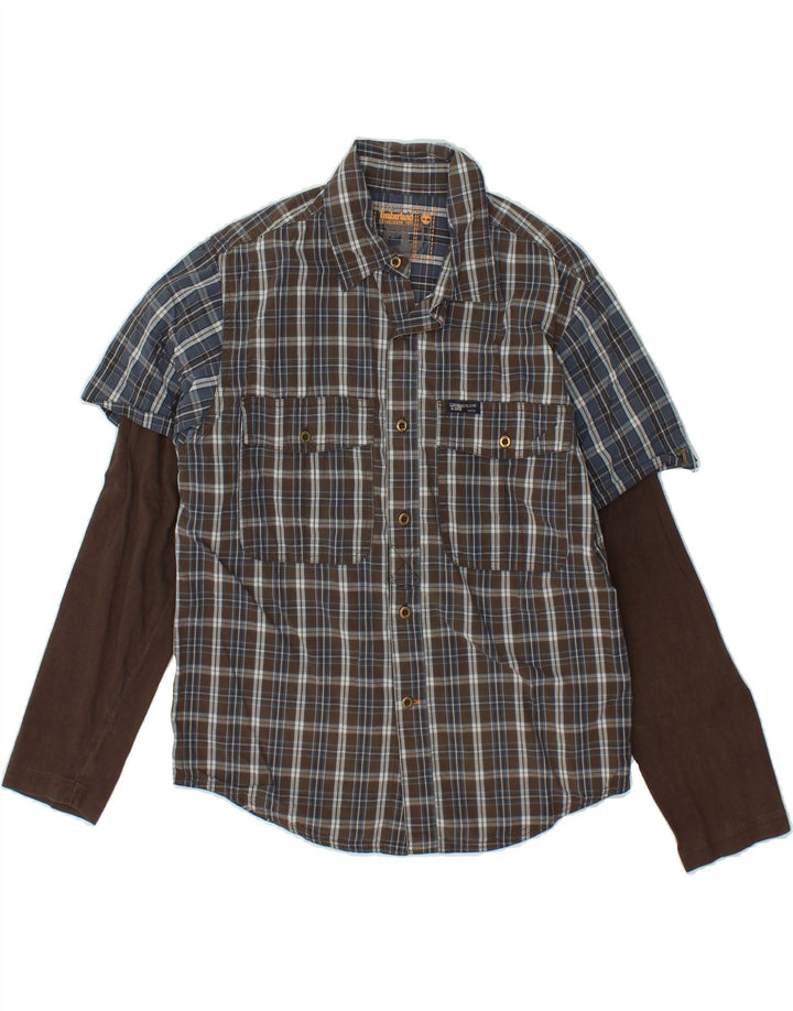 TIMBERLAND Boys Graphic Shirt 11-12 Years Beige Check Cotton Vintage Timberland and Second-Hand Timberland from Messina Hembry 