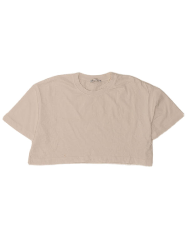 Tricou supradimensionat pentru femei Zara UK 10 Small Bumbac alb