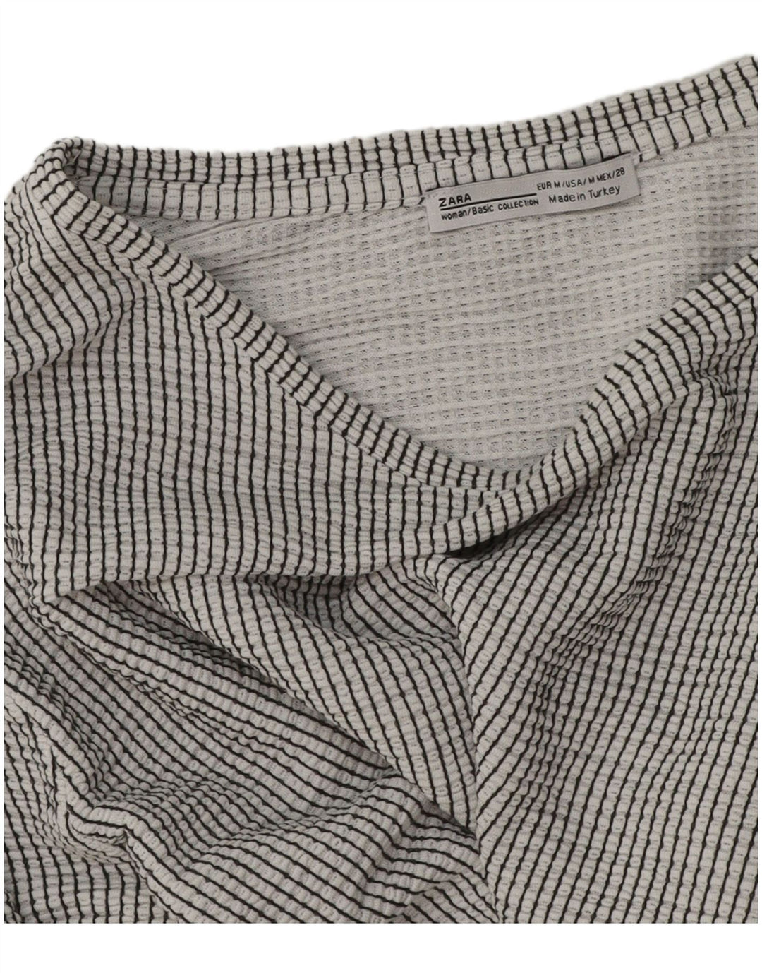 Crop Top pentru femei Zara cu mânecă lungă UK 14 Medium Grey Pinstripe