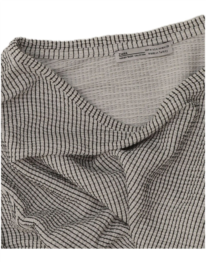 Crop Top pentru femei Zara cu mânecă lungă UK 14 Medium Grey Pinstripe