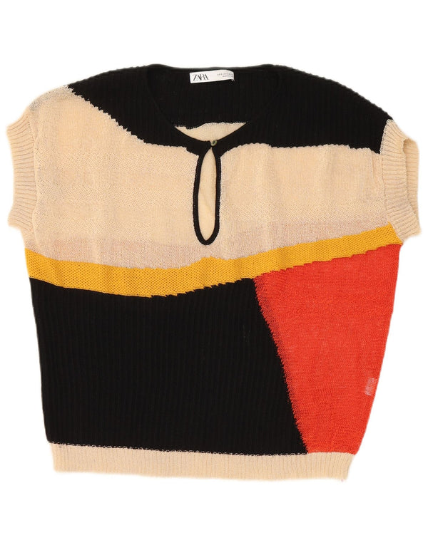 Pulover pentru femeie Zara, cu mânecă scurtă, cu gât de barcă, UK 10 Mic, multicolor