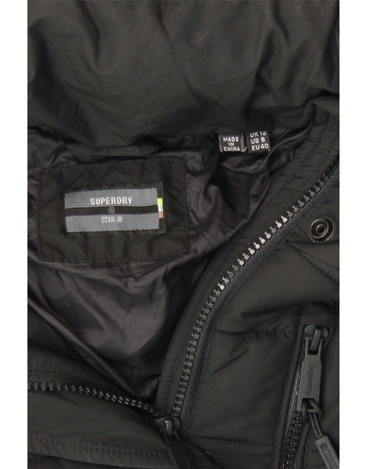 Jachetă căptușită cu glugă Superdry pentru femei UK 12 Poliester mediu negru