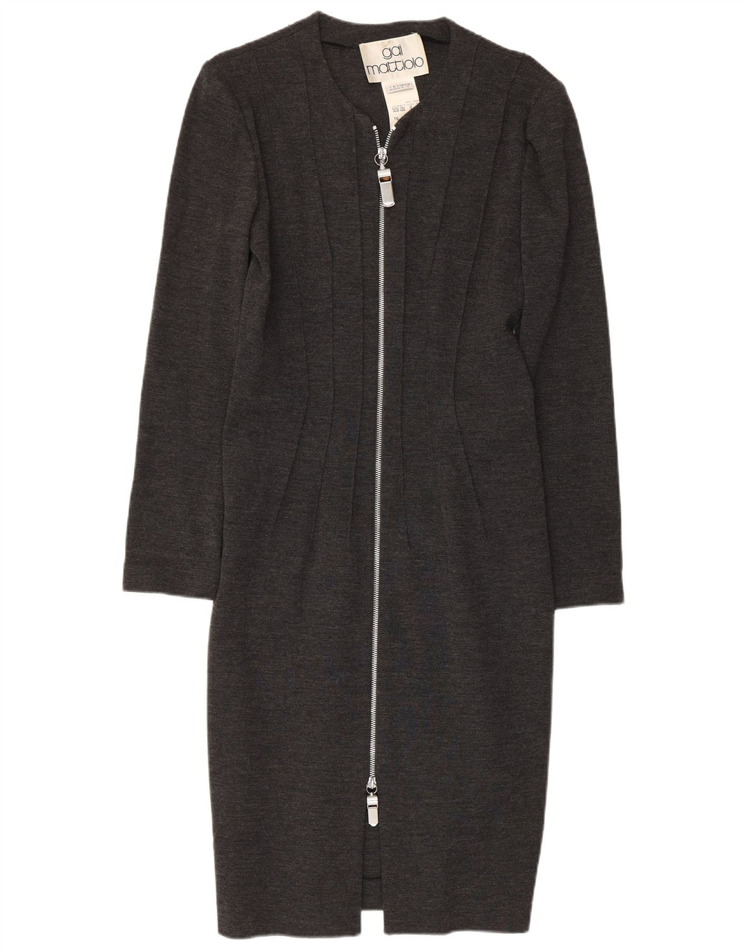 GAI MATTIOLO Rochie bodycon cu mâneci lungi pentru femei UK 16 Lână virgină mare gri