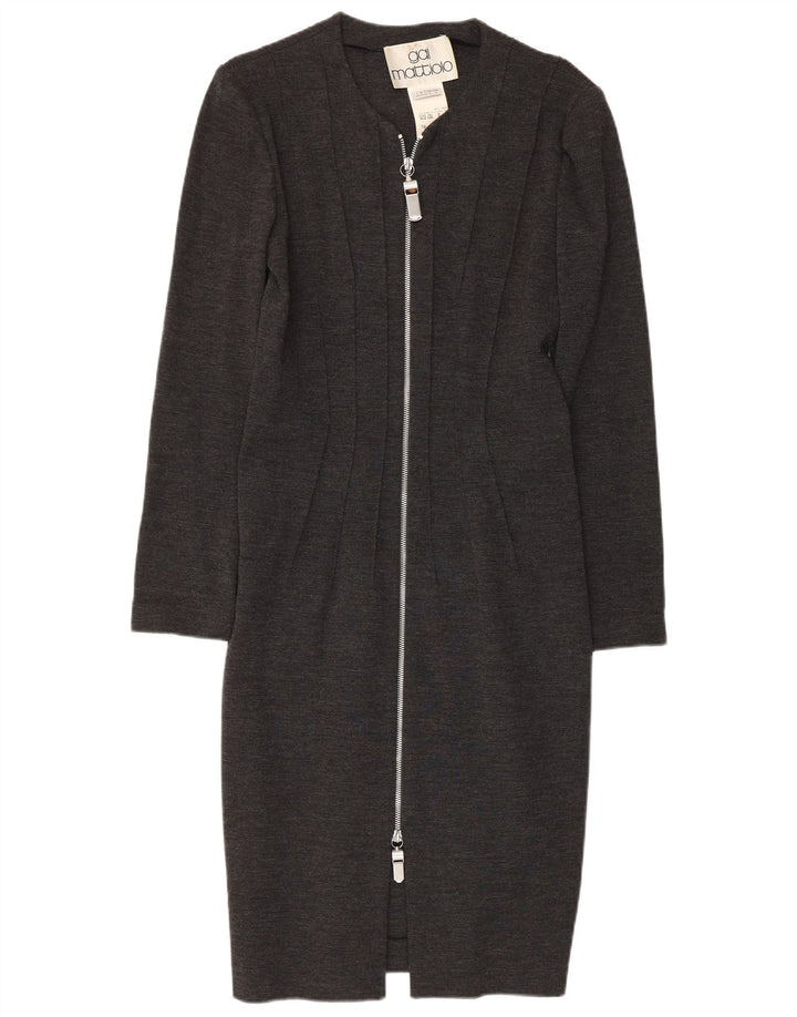 GAI MATTIOLO Rochie bodycon cu mâneci lungi pentru femei UK 16 Lână virgină mare gri