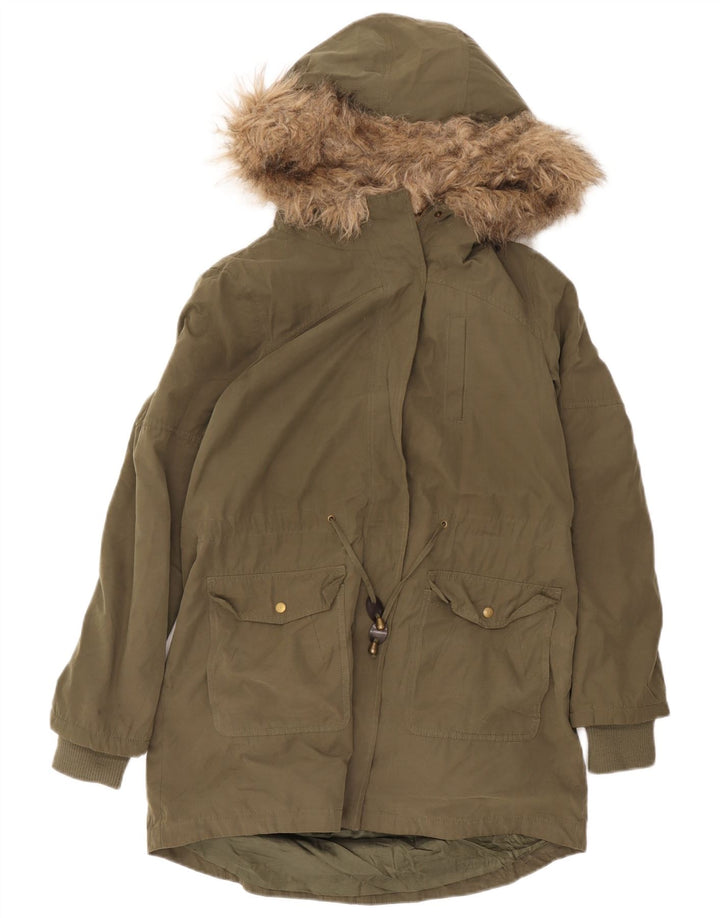 Jachetă parka Sherpa cu glugă pentru femei Oasis UK 14 Poliester verde mediu