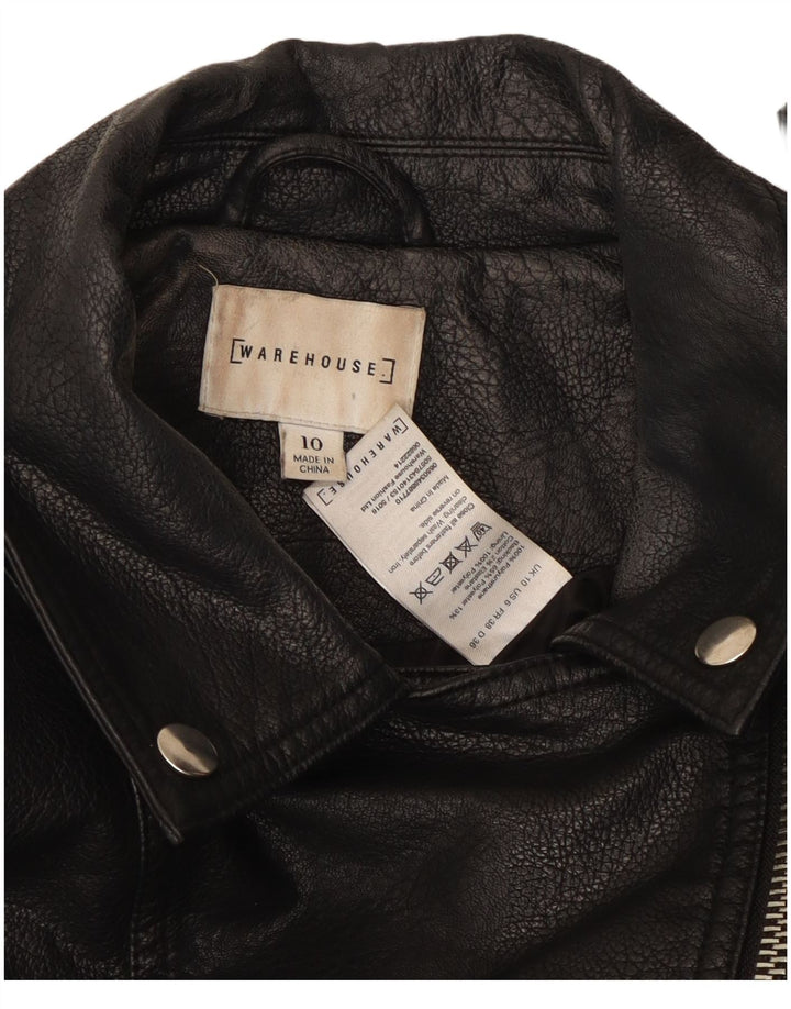 Jachetă motociclist din piele artificială pentru femei Warehouse UK 10 Poliuretan negru mic