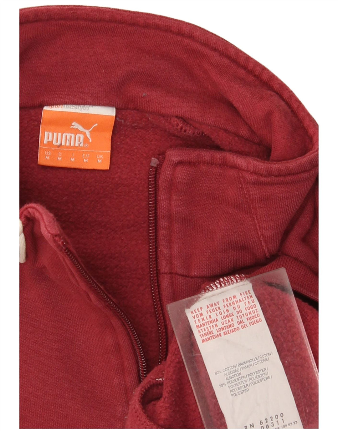 Pulover pentru bărbați Puma, cu fermoar, cu gât, bumbac mediu burgundă