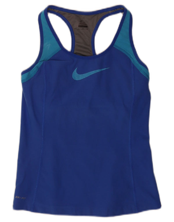 Top cu vestă grafică Nike Dri Fit Crop pentru femei UK 14 Large Blue Sports