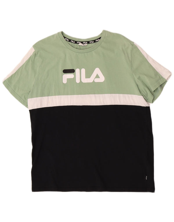 Tricou cu grafic Fila pentru femei, UK 18 XL, bumbac color bloc verde