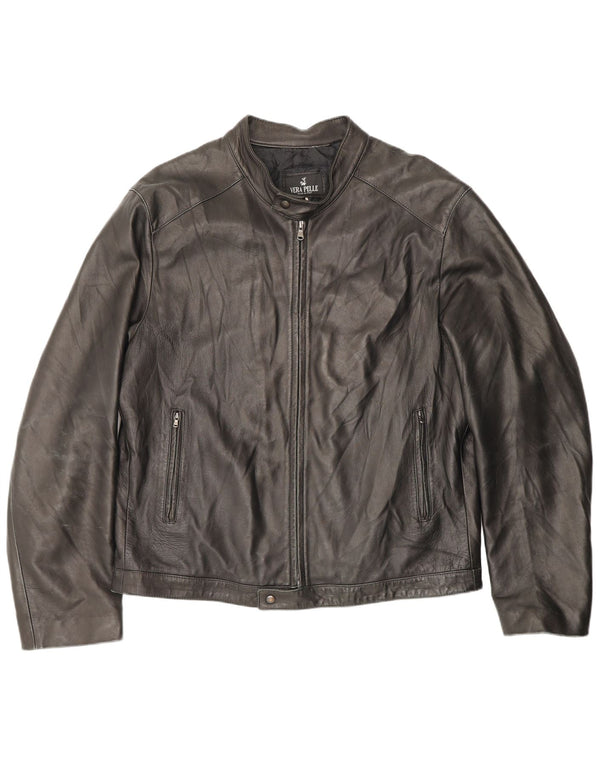 Jachetă din piele vintage pentru femei cu fermoar IT 54 2XL din piele maro