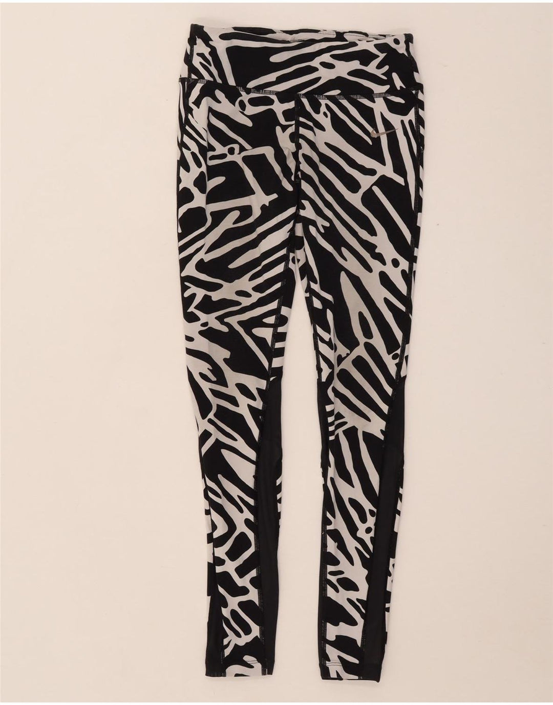 Leggings NIKE pentru femei Dri Fit cu model abstract, UK 8, nailon mic, negru
