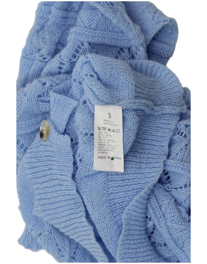 VINTAGE Pulover cardigan lung pentru femei UK 10 Small Blue Acrylic
