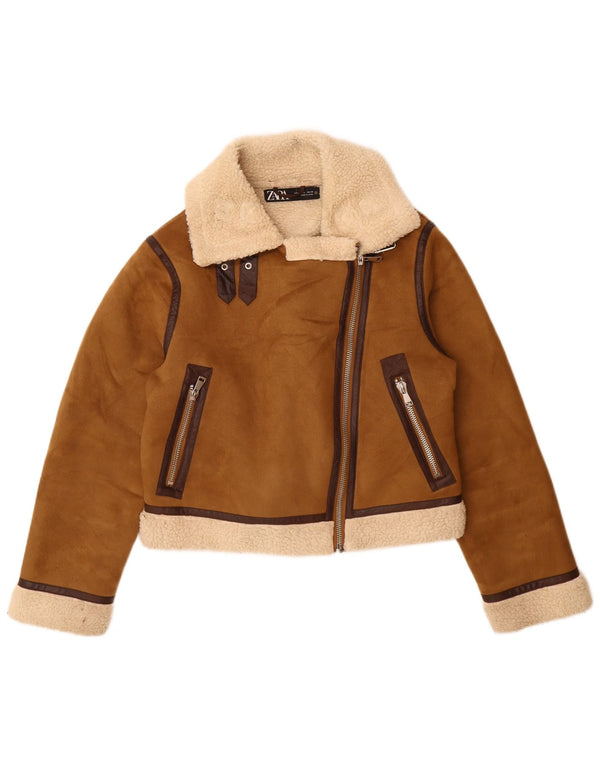 Zara Womens Sherpa Jacket UK 16 Large Brown Polyester