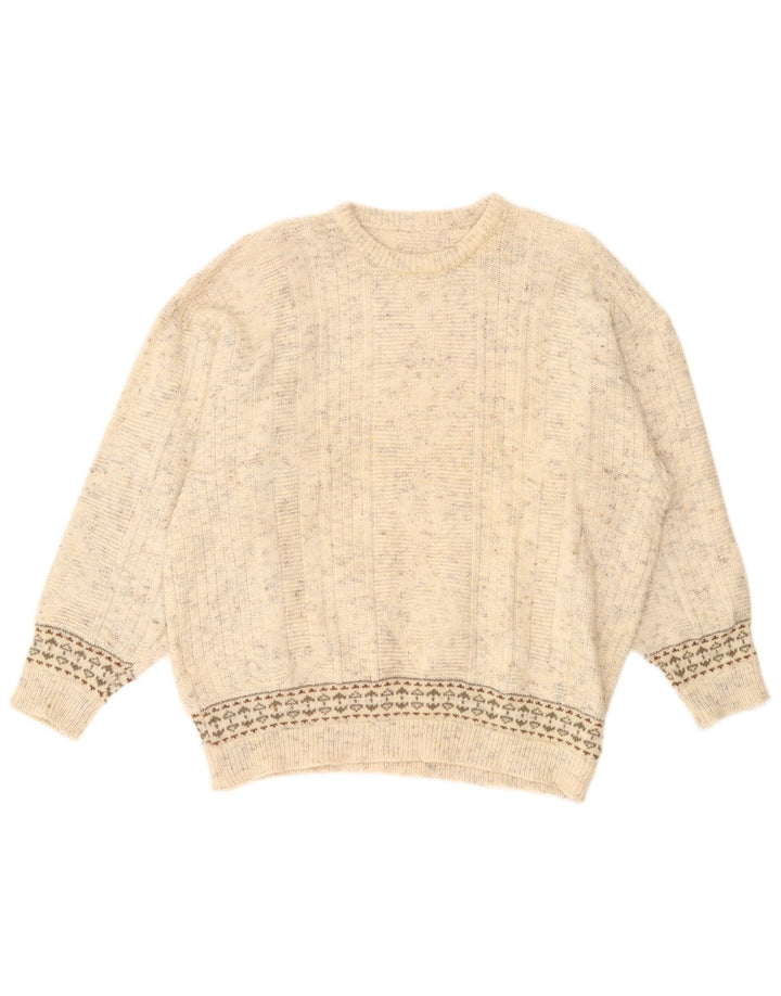 Pulover vintage pentru femei cu decolteu rotund UK 20 2XL Bej pete