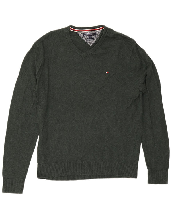 Pulover cu decolteu în V Tommy Hilfiger pentru bărbați, bumbac verde XL