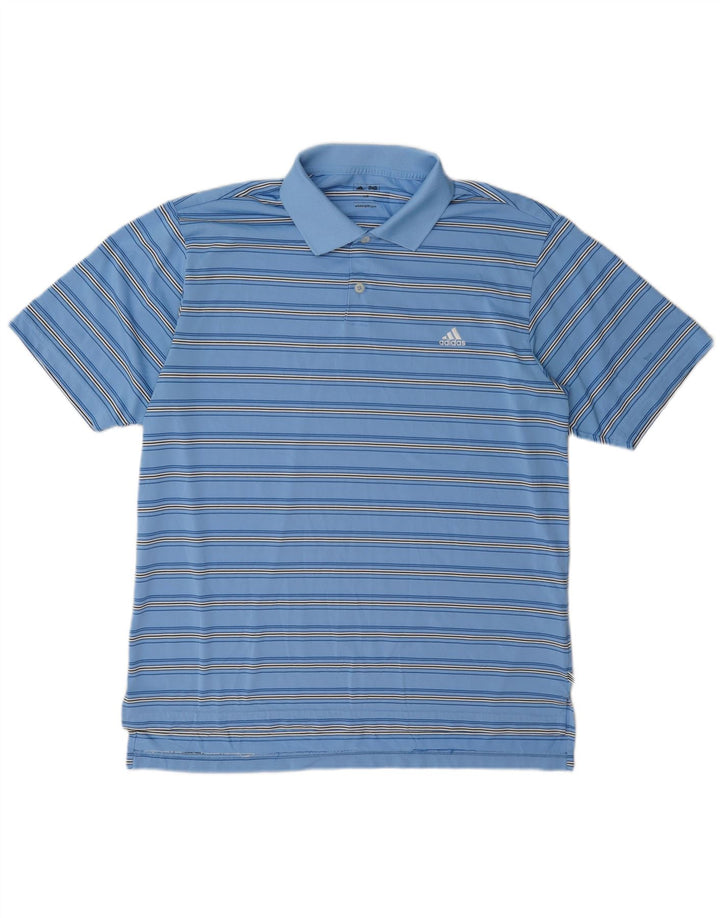 Tricou polo Adidas pentru bărbați, poliester cu dungi mari, albastre