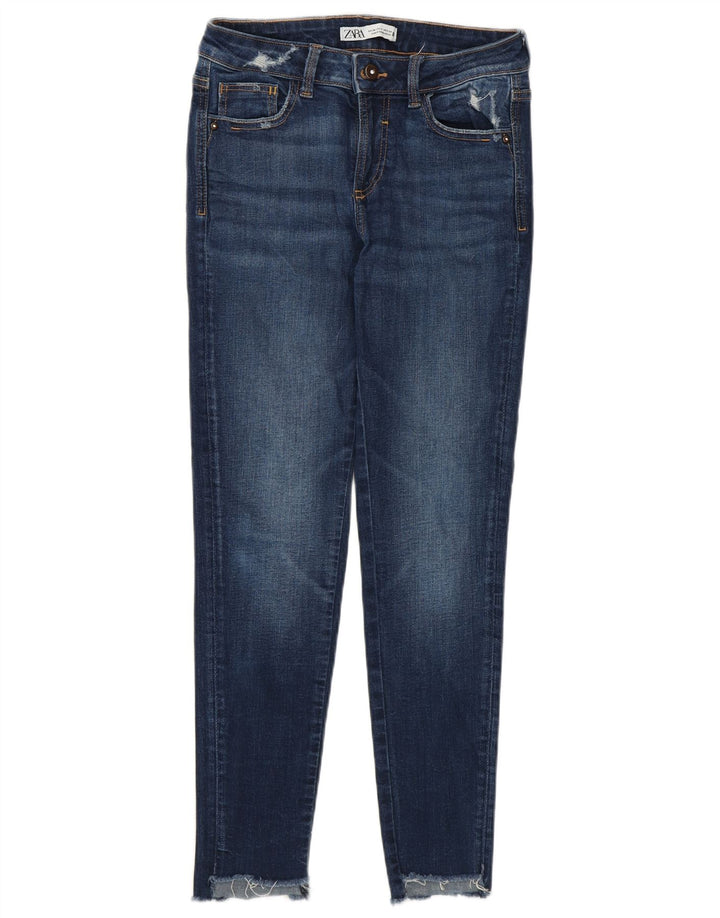 Blugi slim pentru femei Zara, învechiți, EU 38 Mici L28 L26 Bumbac bleumarin