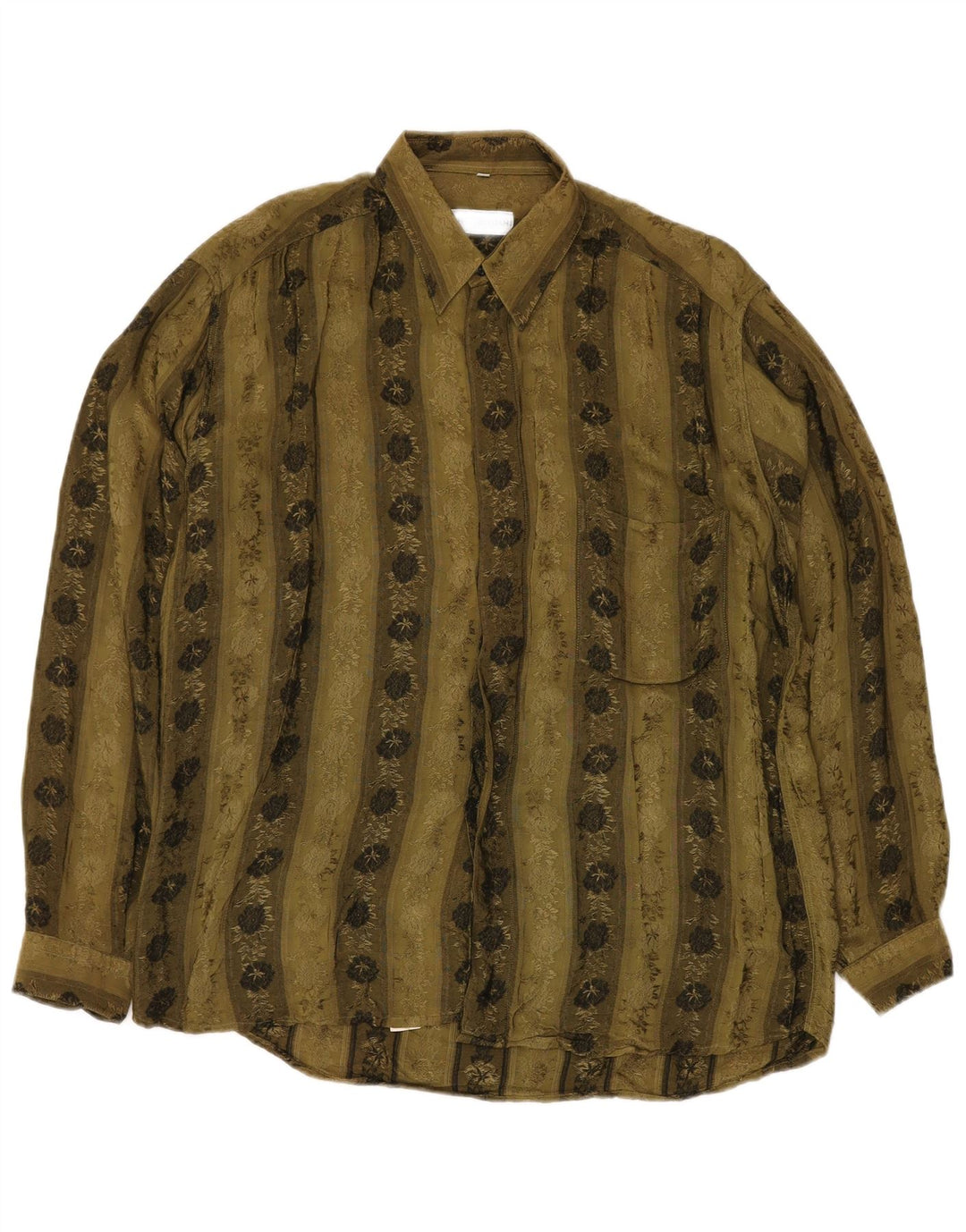 VINTAGE Cămașă Bărbați Lung Kaki Floral Vâscoză